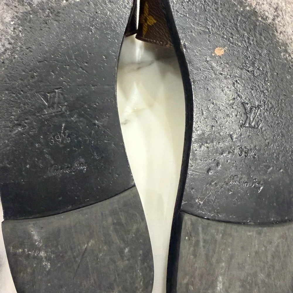 Louis Vuitton Brown Monogram Lock it Flat Mule Sandals with Black Footbed - Picture 3 of 5